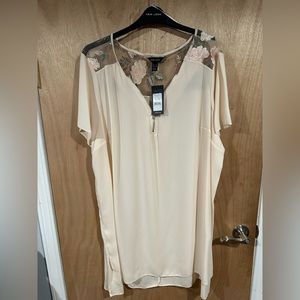 New Look satin top with floral mesh shoulders